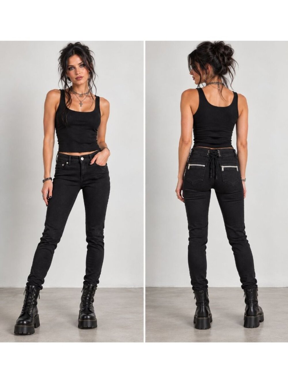 Tripp NYC Jeans Black Skinny Corset Lace Up Back Zip Pockets Y2K Punk Size 7